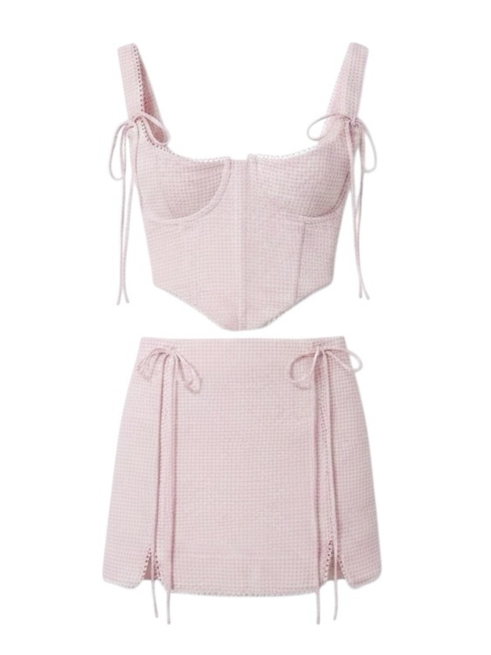 For Love & Lemons Pink Gingham Set Size Medium NWT Aubrey Skirt Ali Bustier